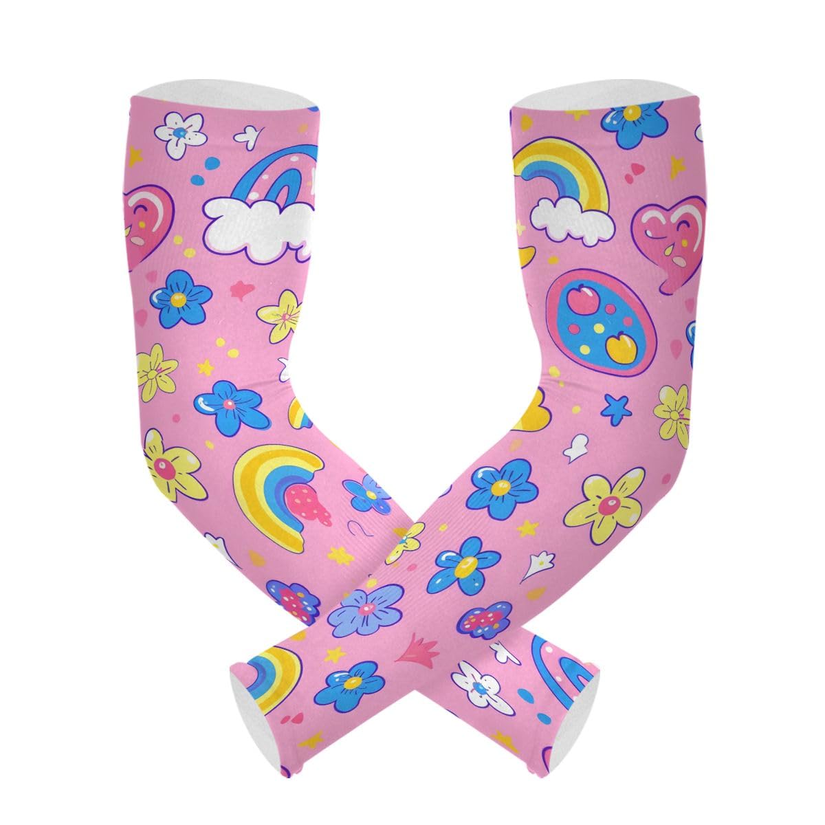 Cooling Arm Sleeves for Men Women UV Sun Protection Arm Covers Rainbow Flowers Compression Sleeves Sports Football Golf Cycling