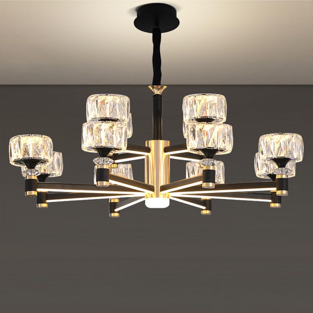 KXEcoLife Scandinavian light luxury crystal chandelier, simple luminous arm for living room dining bedroom decoration,12 heads