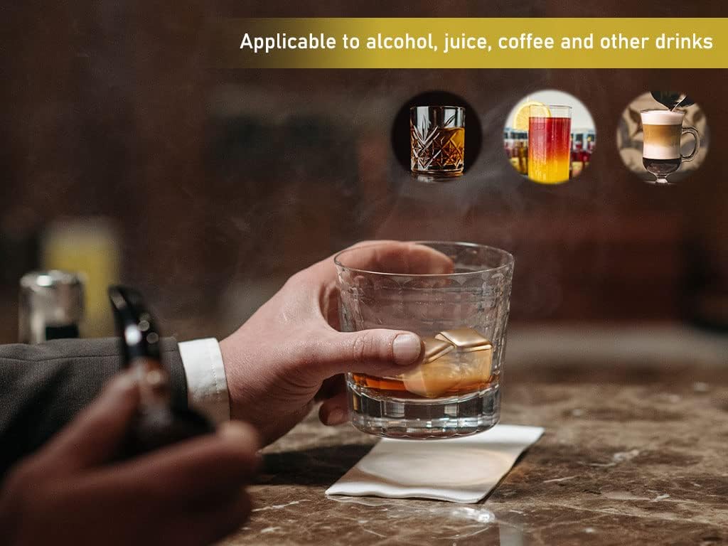 16 PCS Stainless Steel Whiskey Golden Ice Cubes,Gold Stainless Steel Whiskey Stones,Gold Stainless Steel Ice Cubes,for Whiskey,Wine Chiller,Beer,Vodka,Liqueurs,Drinks Cooler Set(Gold)