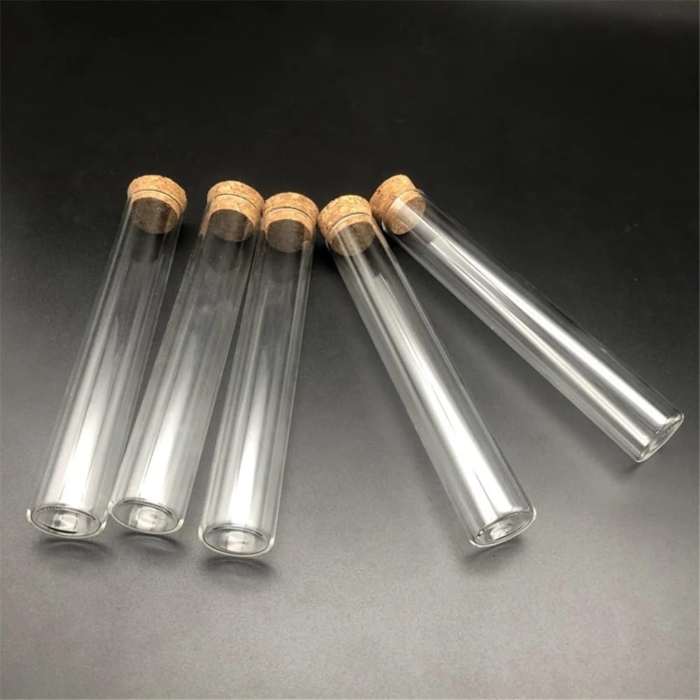 Glasreagenzgläser mit Korkstopfen, Labor-Reagenzglas mit Naturkorken, mehrere Größen, durchsichtiges Glasröhrchen flachem Boden, Packungen(30x200mm 10pcs)