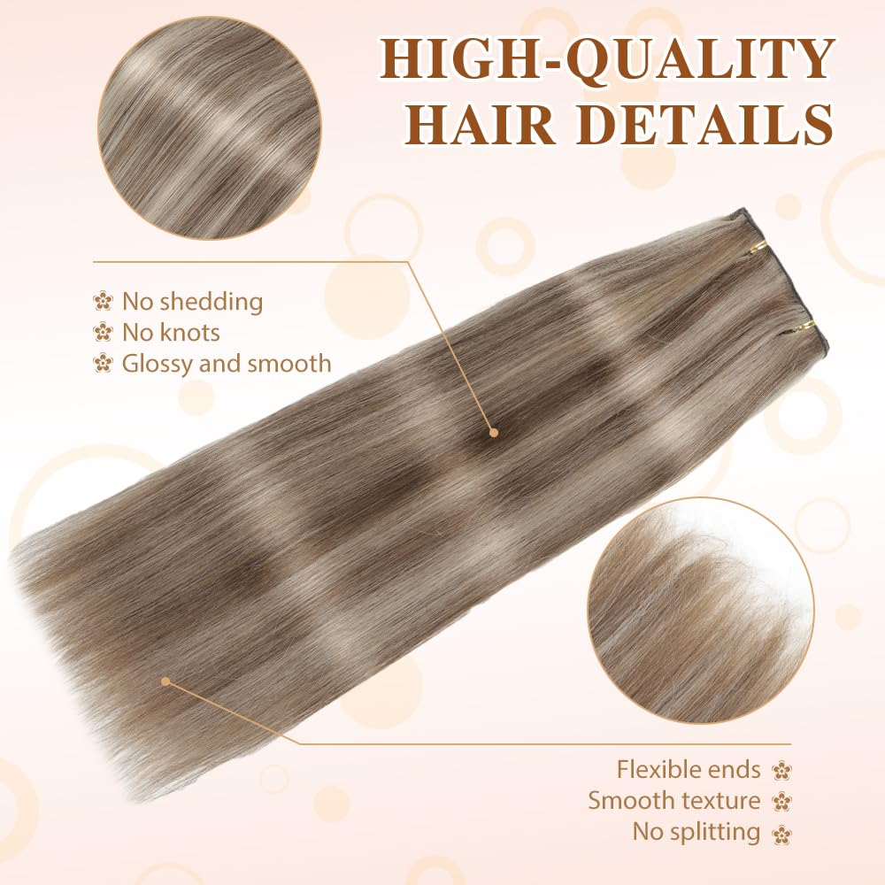 HotLulana Extension Capelli Veri Clip 7pcs 45cm 120g Extension Capelli Veri 18 Pollice Extension Capelli Clip Invisible Extension Clip Capelli Veri Clip IN Extension Human Hair P6/18K#