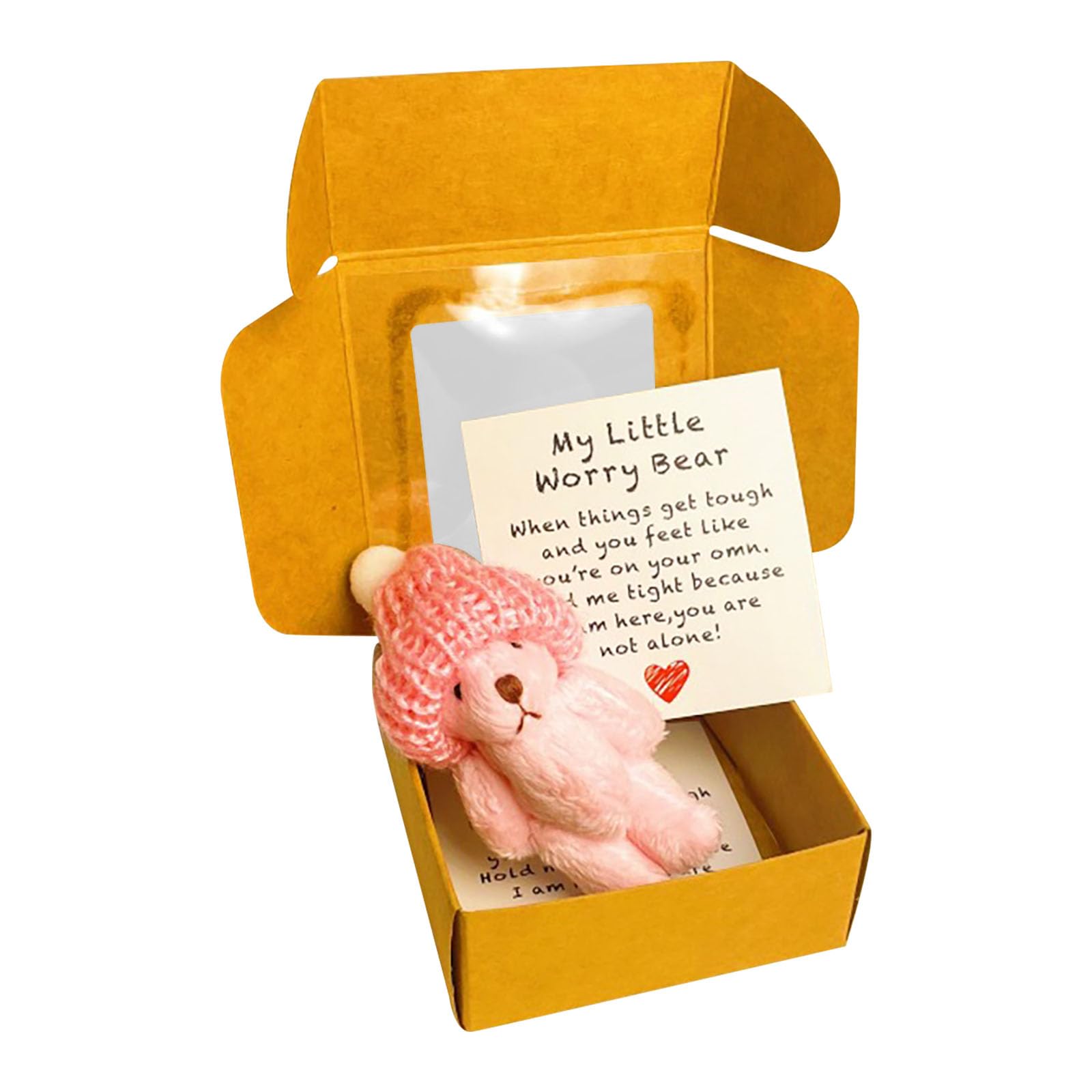 xinxinyu Handmade Mini Plush Teddy Bear in Box, ATeddyBear Hug in a Box, Little Pocket Mini Plush Bear with Inspirational Card Sympathy Gift, Motivational Gifts for Lovers and friends (Pink)