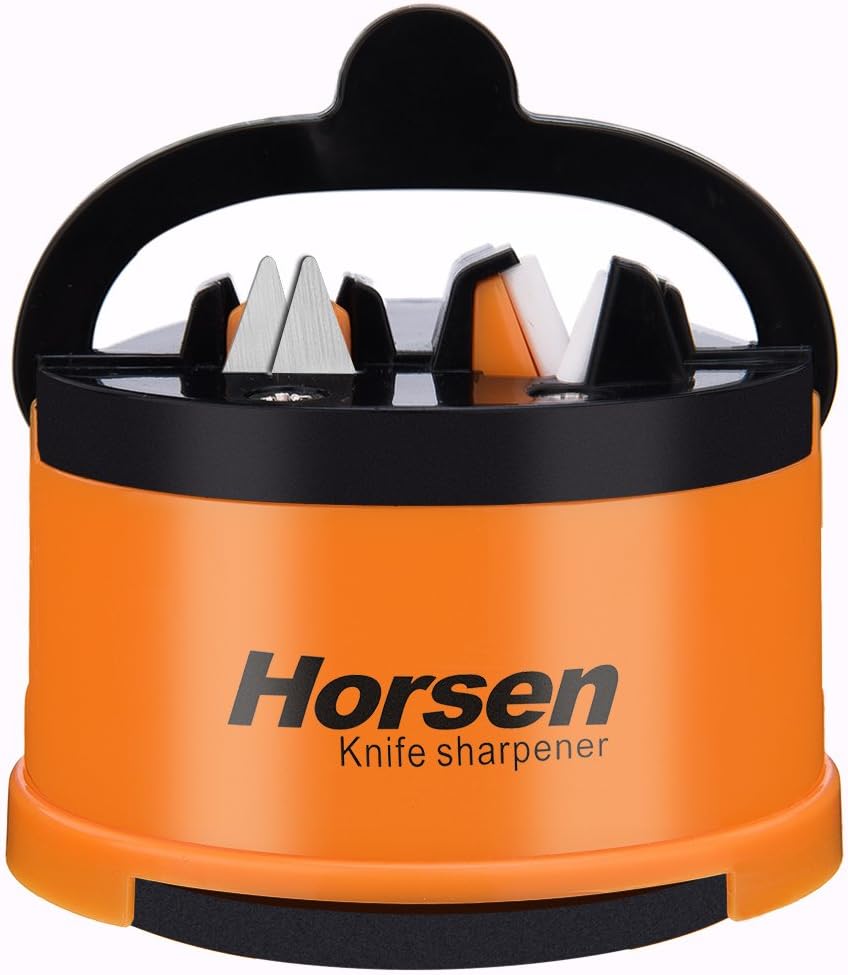 2 Stage Knife Sharpener with Suction Cup,Coarse and Fine Sharpening System (Orange)