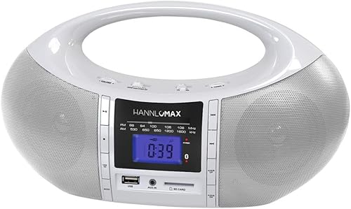 HANNLOMAX HX-506R Radio AMFM portátil, Bluetooth, ranura USBSD para reproducción de MP3, entrada auxiliar, fuente de alimentación dual ACDC (blanco)
