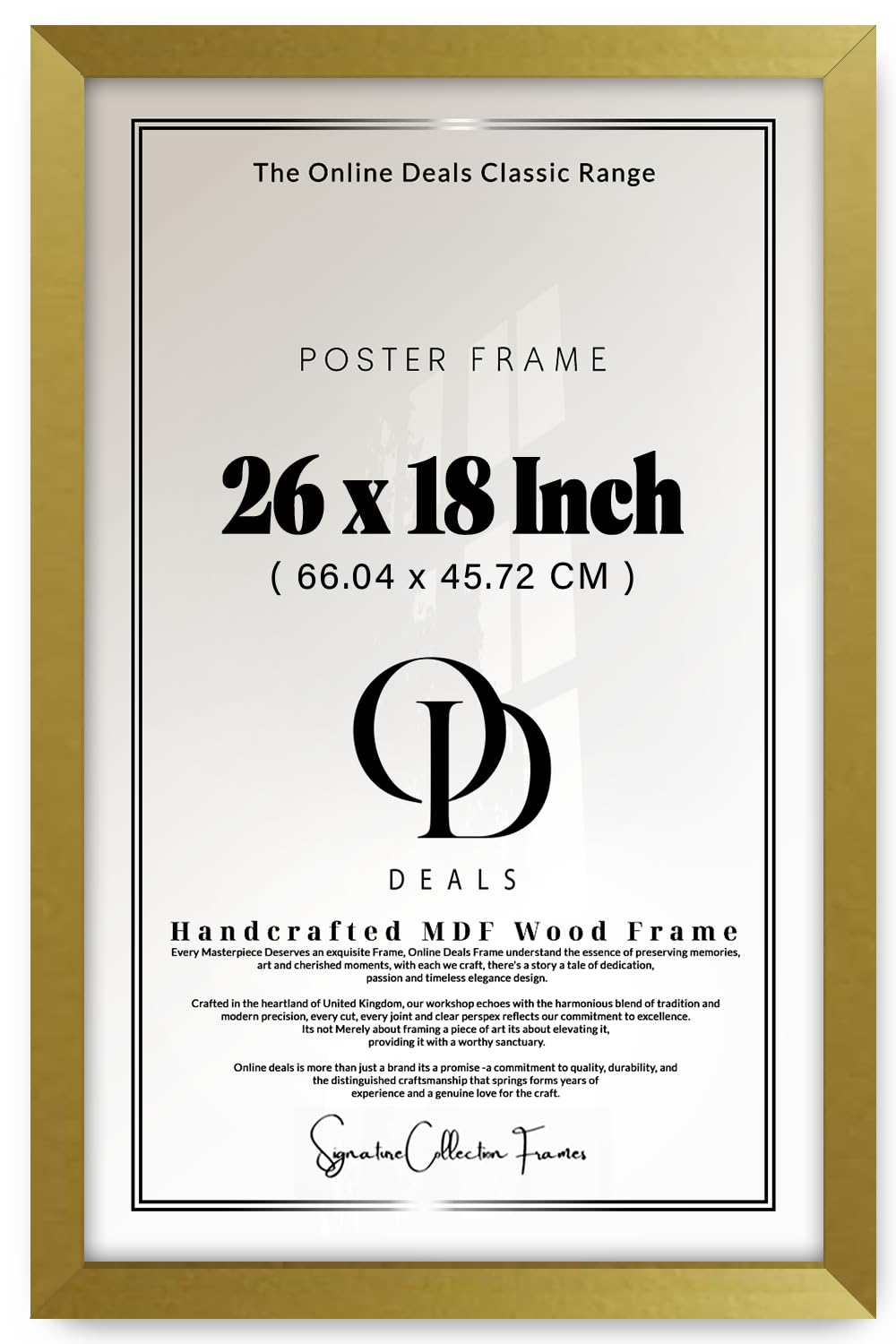 Od Deals Gold — Elegant 26 X 18 Inch Poster Frame (66.04 X 45.72 Cm) | Finish For Home Or Gallery Display, Multi Orientation Hanging, Slim Border For Clean Sightline And Effortless Wall Mounting