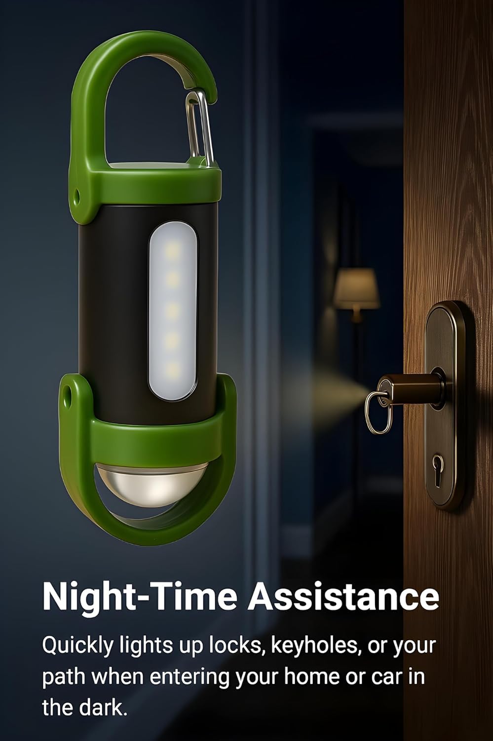 KEMLOZE Mini LED Flashlight with Carabiner Clip | Rechargeable Magnetic Work Light with Side COB Lamp | Waterproof Pocket Torch for Camping, Hiking, Travel & Emergency β Green-Black 4