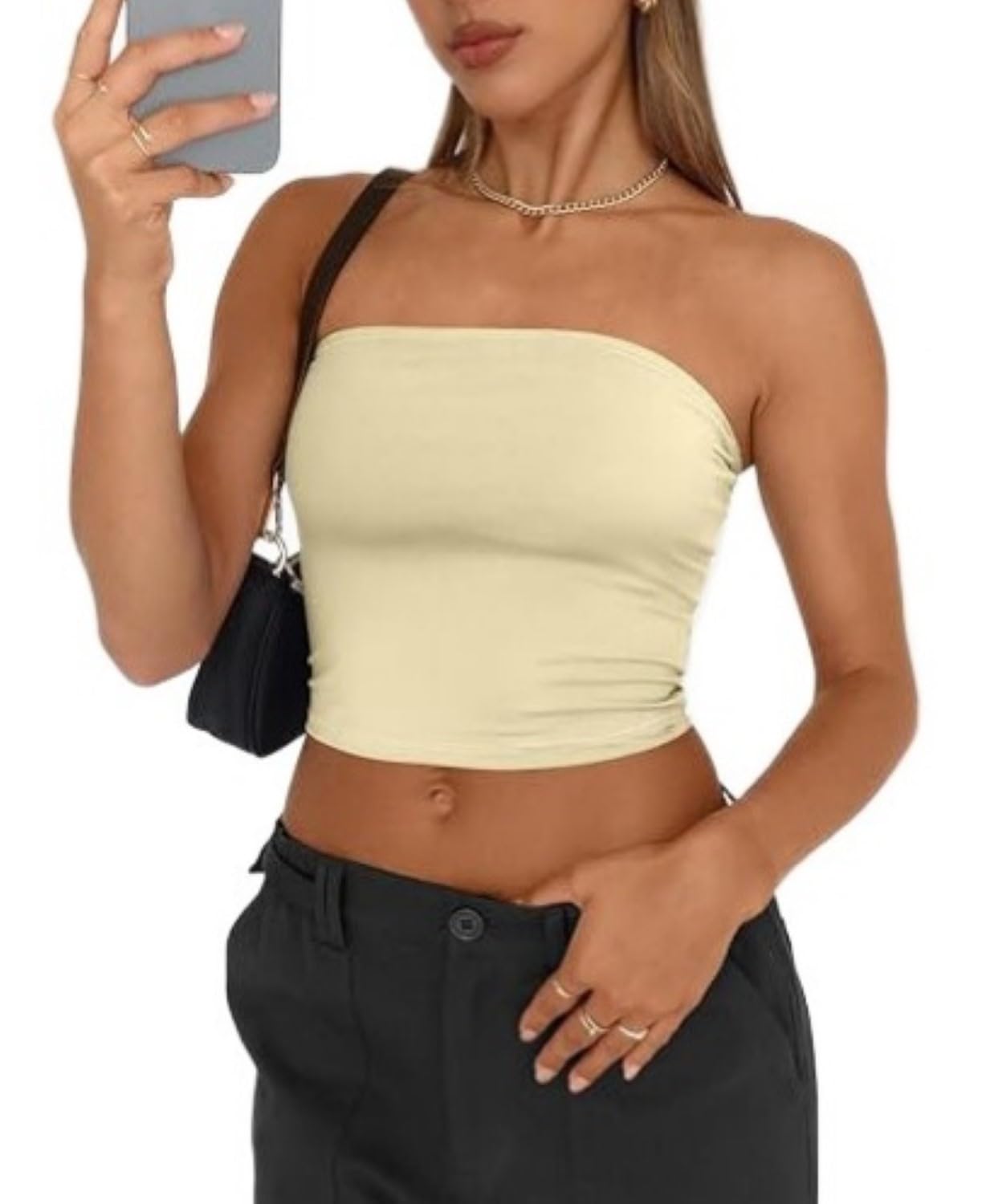 PrinStory Camiseta de tubo para mujer, sin tirantes, ajustada, ligera, elástica, para uso diario
