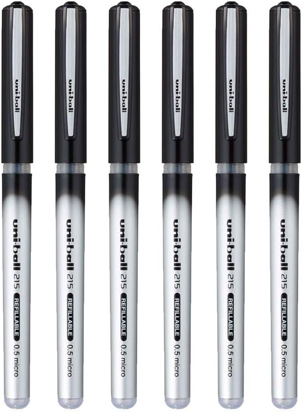 uni-ball QWiK REFILL UB 215 0.5mm Roller Ball Pen | Black Ink, Pack of 6