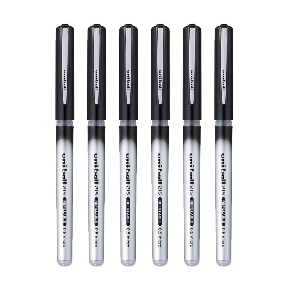 uni-ball QWiK REFILL UB 215 0.5mm Roller Ball Pen | Black Ink, Pack of 6