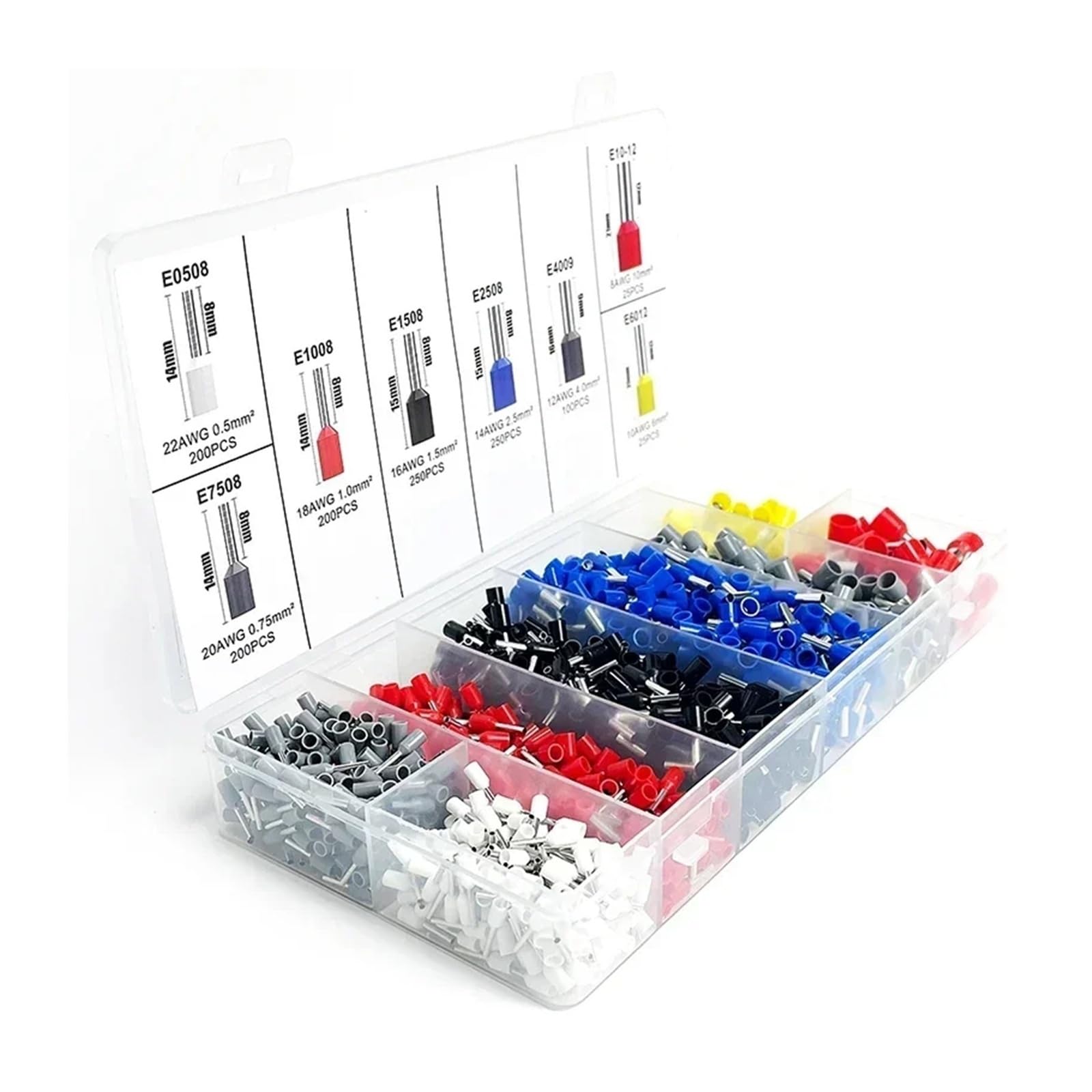 200-1900Pcs Electrical Tube Insulated Terminal VE Tubular Crimp Terminals Wire Cable Connector Ferrules Terminal Connectors(Red)