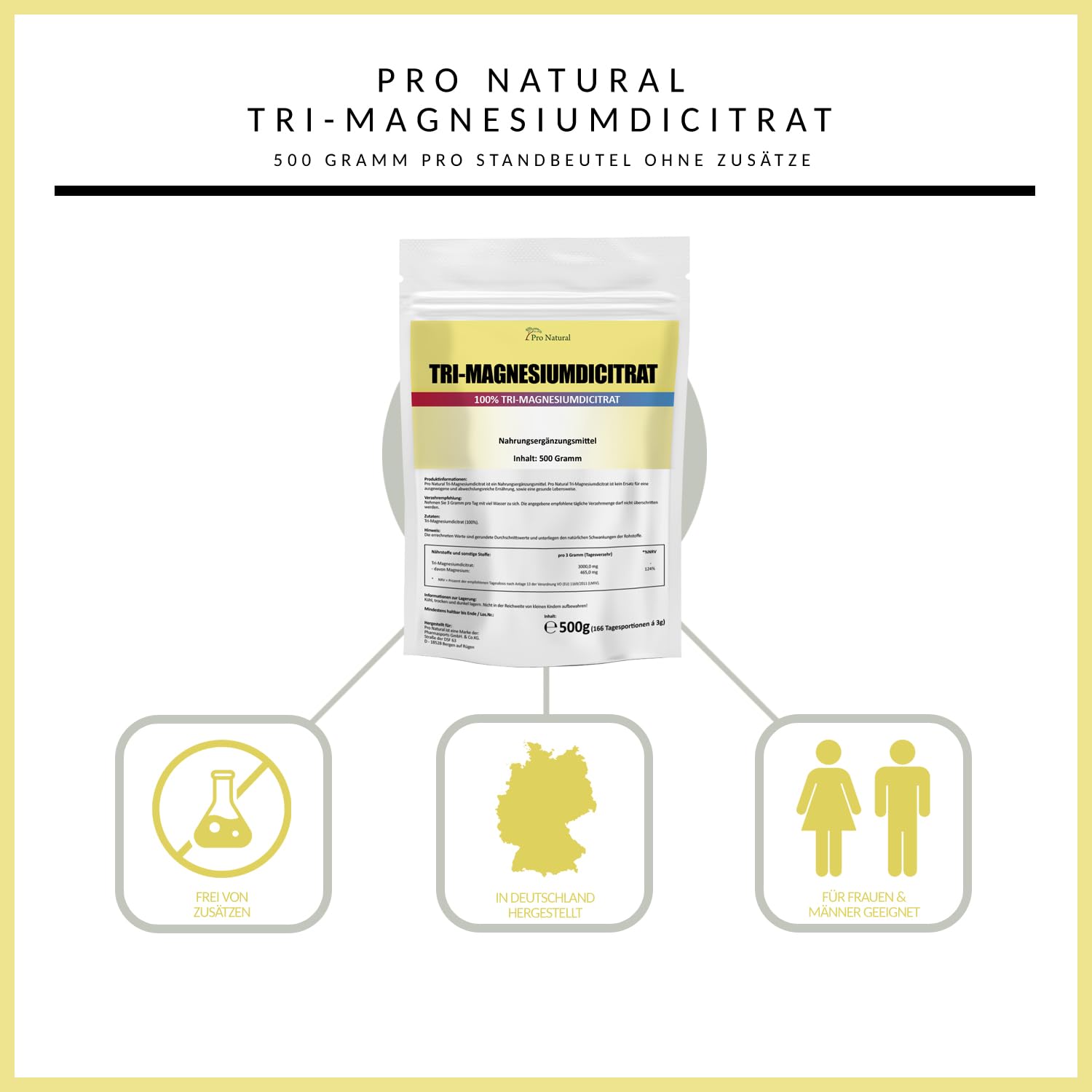 Magnesium Citrat 1kg veganes Pulver hochwertiges Tri-Magnesiumdicitrat wasserfrei (2 mal 500g)