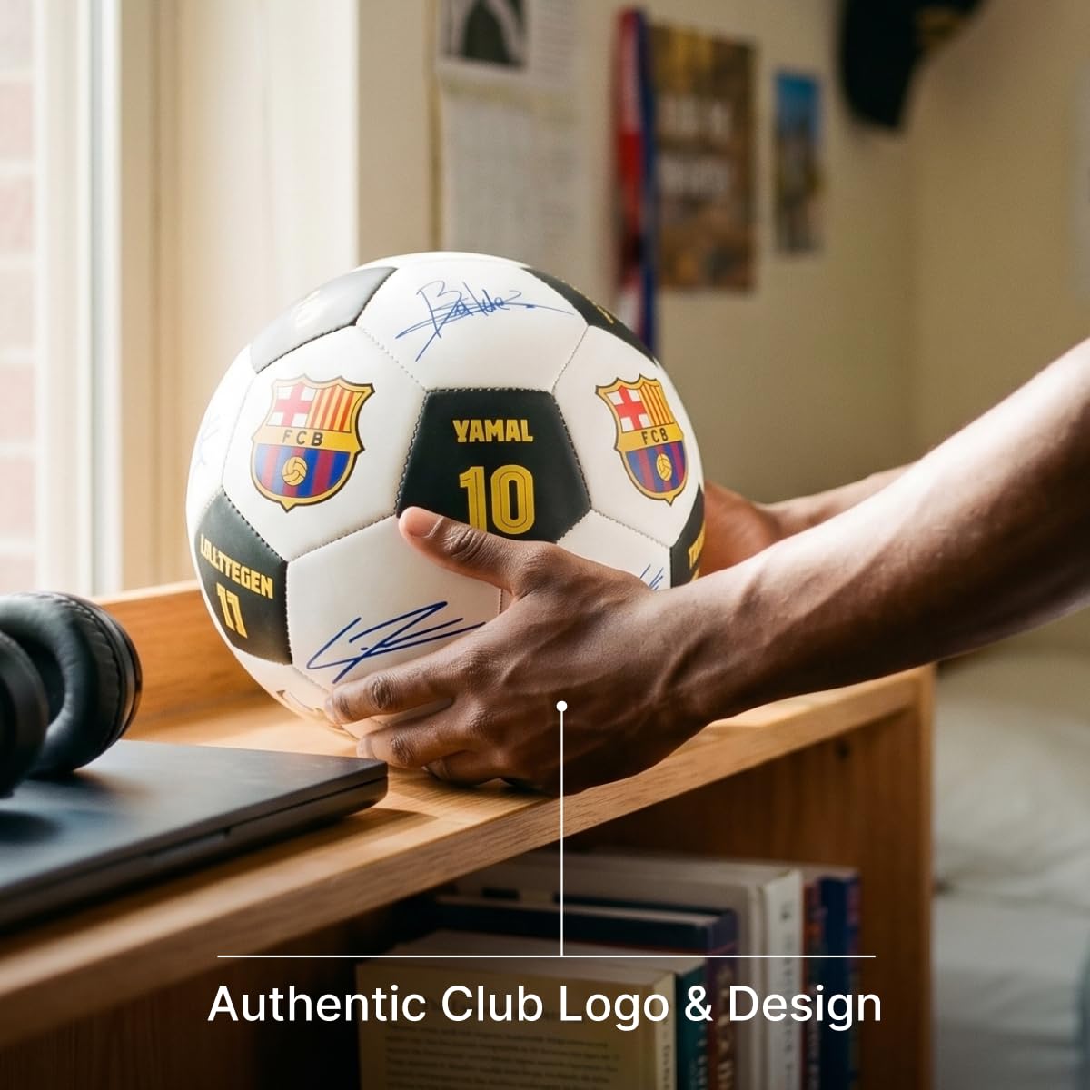 Maccabi Art Balón de fútbol oficial del FC Barcelona con firmas de jugador y números de jugador, talla 5
