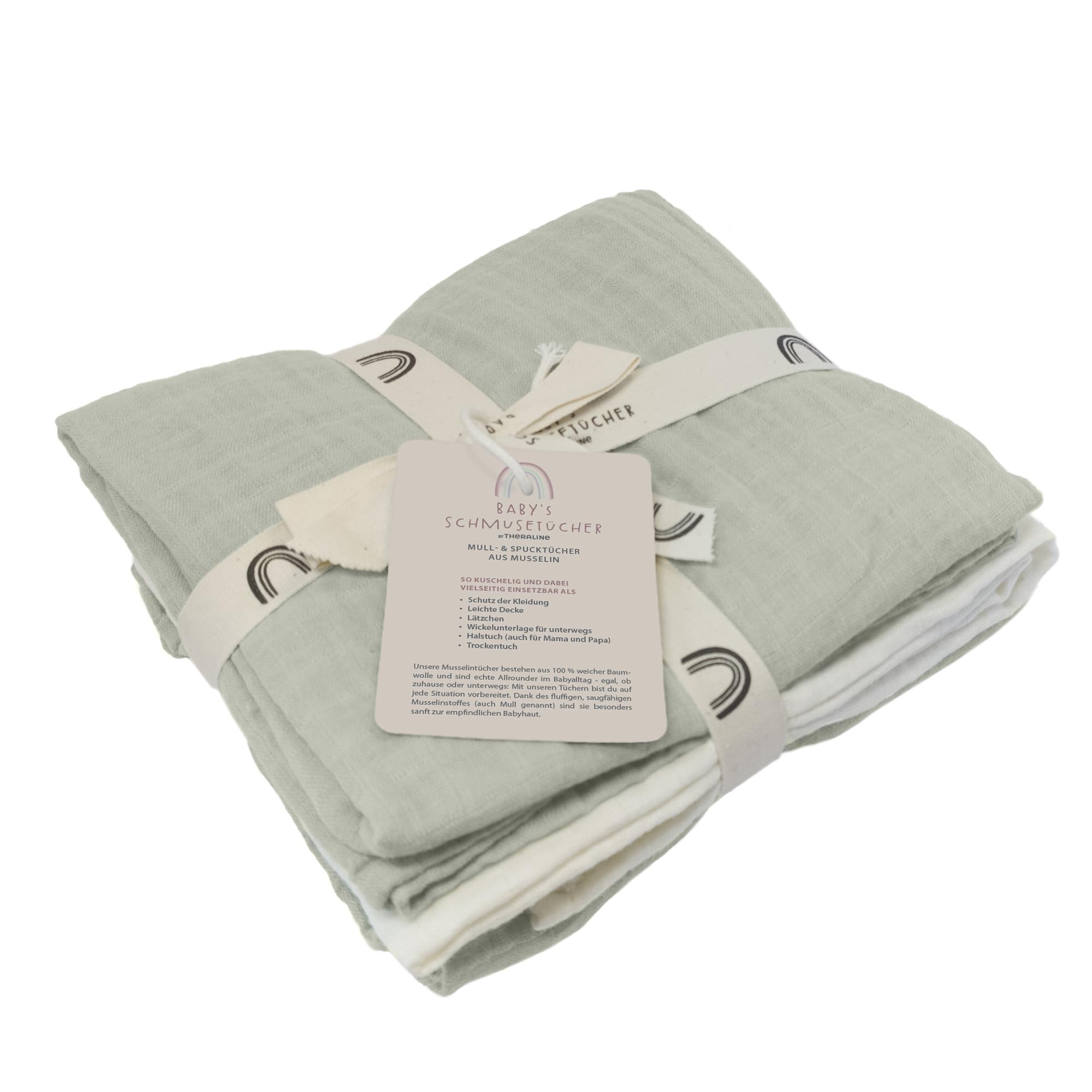 Baby's Schmusetücher 3er-Set Musselintücher | Mulltücher für Babys 70x70 cm | 100 % Baumwolle Oeko-TEX Zertifiziert | Weich & saugstark | Waschbar bei 60 °C | Salbei,Weiß,Salbei