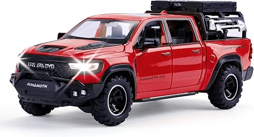 Juguete Dodge Mammoth Pickup Truck Modelo de vehículo de juguete para niños a partir de 3 años, camión de metal fundido a troquel con sonido y luz,