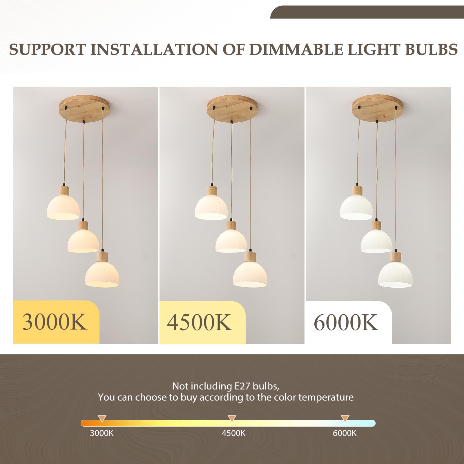 Lampara Colgante Techo Para Cocina,Madera Y Vidrio Blanco Lampara Techo 3 Luces E27 Altura Ajustable Decoracion Lamparas Para Comedor Salon Dormitorio