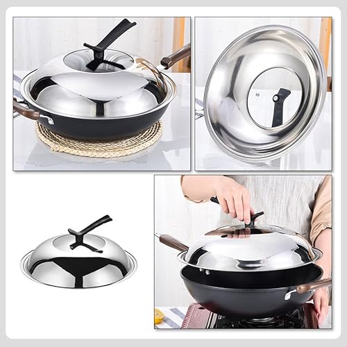Miniatura 4 de Tapa universal de acero inoxidable para ollas, sartenes y sartenes, tapa de wok de 11.8 in con mango de pie, funda de repuesto para sartén y tapa de
