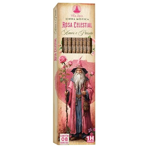 INCENSO NATURAL VILA ZEN LINHA MÍSTICA MAGOS 08 VARETAS (ROSA CELESTIAL)