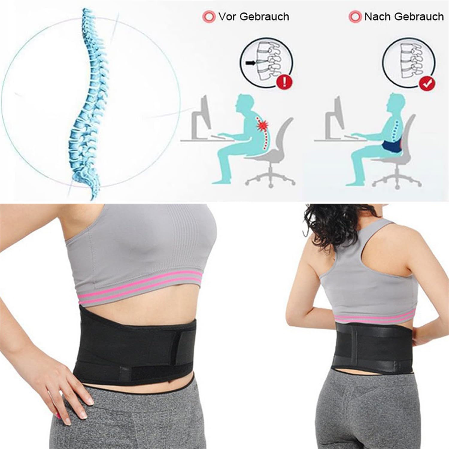 Ceinture de chaleur dorsale autochauffante avec bandage dorsal, thérapie par champ magnétique, ceinture de soutien dorsale avec support métallique, ceinture de chaleur lombaire, soutien