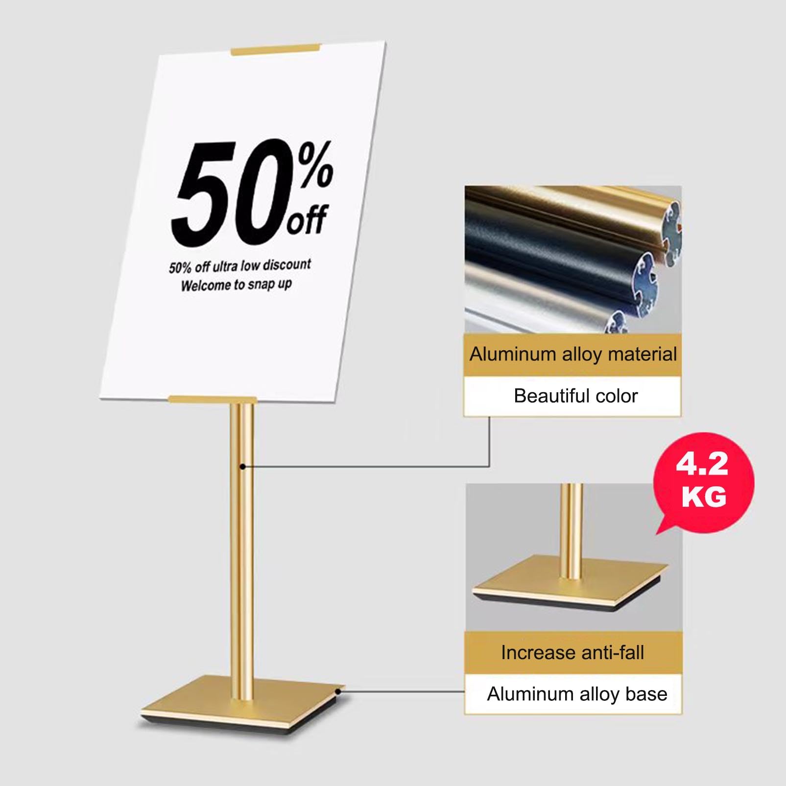 Regulowany wytrzymały stojak na baner podłogowy, uchwyt na znak cokołu do wyświetlaczy reklamowych, idealny na imprezy i firmy, 42 x 59,4 cm