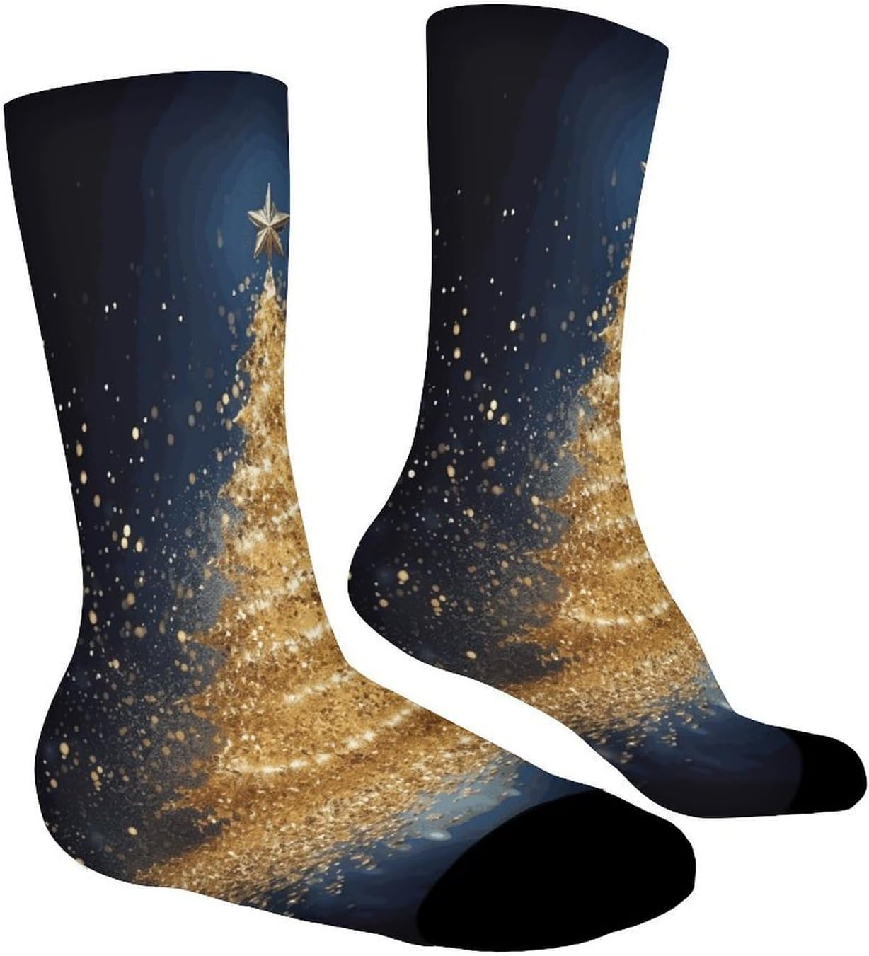 Golden Glitter Christmas Tree Crew Sock High Stocking Grippy Socks | Socks for Men & Women,Stockings-Long Thin Tube Sports, Breathable Soft Athletic for Nurses,Travel