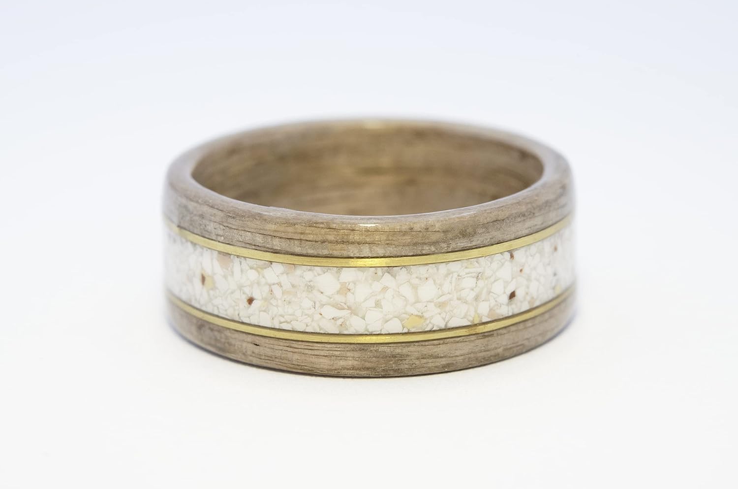 Wedding And Engagement Stone Ring with Wood and Gold Band. Wooden Ring With Stone Inlay. Stone Wedding Band.