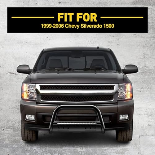Kac Bull Bar Brush Guard Grille Replacement For 1999-2006 Silverado 1500 Sierra 1500, 2000-2006 Tahoe Yukon, Steel Pickup Truck Off-Road Front Bumper 3" Grille Guard Skid Plate, Black #TOP4