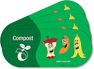 SmartSign (Pack of 4) 3.75 x 9 inch “Compost - Organic Waste Only†Recycling Sticker Labels with Symbol, 5 mil Laminated Polyester with SuperStick Adhesive, Multicolor