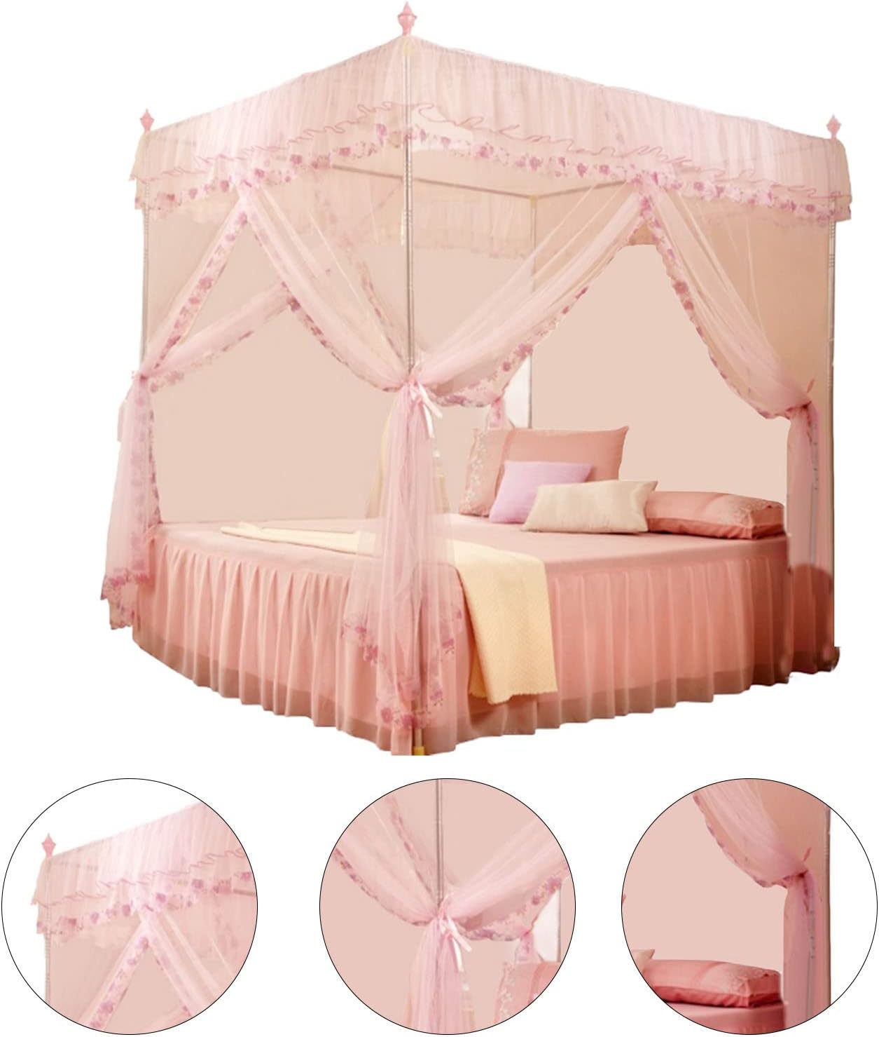Netting Full Size Exquisite Princess for Net Screen Bed Canopies Drapes Curtains Netting Canopy(Pink, 120 * 200 * 200)