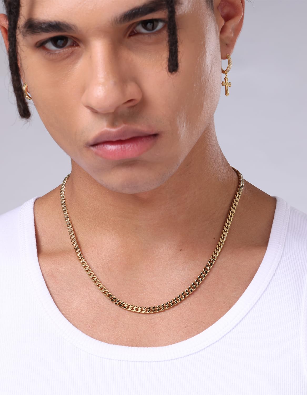 KRKC Herren Schmuck Set, 14K Gold Vergoldet Edelstahl 3mm Cuban Armband 22,9cm & 5mm Cuban Link Chain Halskette 50,8cm, Panzerkette Nickel-frei Rostfrei, Vatertag Geburtstag Geschenk für Männer