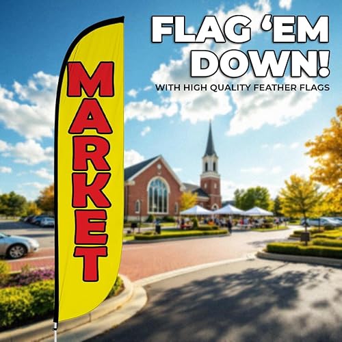 Miniatura 8 de LookOurWay Farmers Market - Juego completo de bandera de plumas de 12 pies de alto con postes y punta de tierra