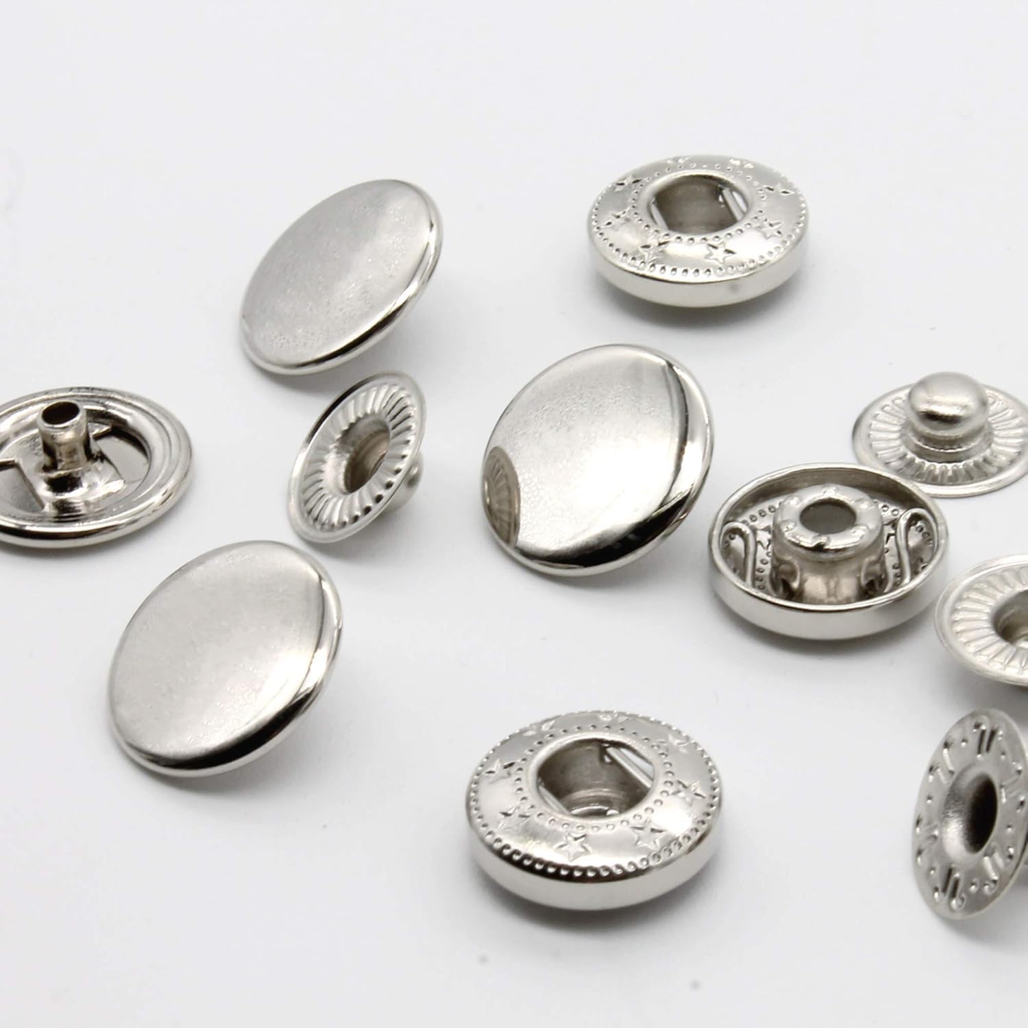 Huxawak Silver Buttons 20 Sets Press Studs Snaps Fasteners Buttons, 15Mm Sew On Snap Buttons Silver Press Stud For Clothing Sewing Handbag Diy Crafts