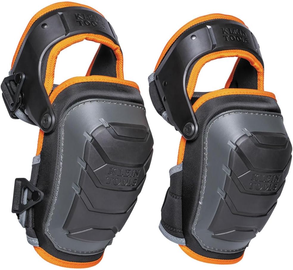 KLEIN TOOLS 60491 Hinged Knee Pads, Heavy Duty Gel Foam Protective Knee Pads with Quick-Fasten Buckle and Thigh Strap, Black