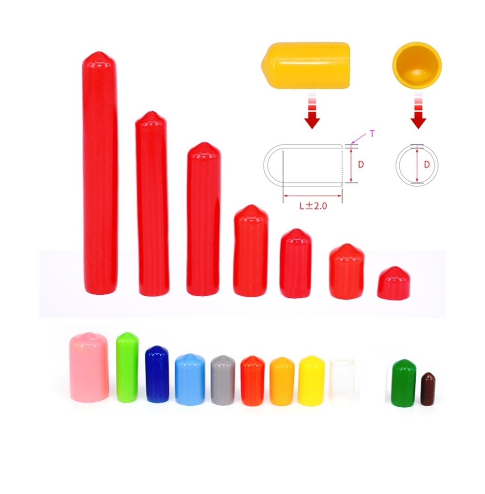 Gummi-Endkappen-Stopper, Schutzhülle, Silikonring, Abdeckung, Kabelverschraubung, Kunststofftülle, Dichtung, weiche Hülle, Stopfen, Löcher, Schraubkappen(Red,HR-12.0_500 PCS)
