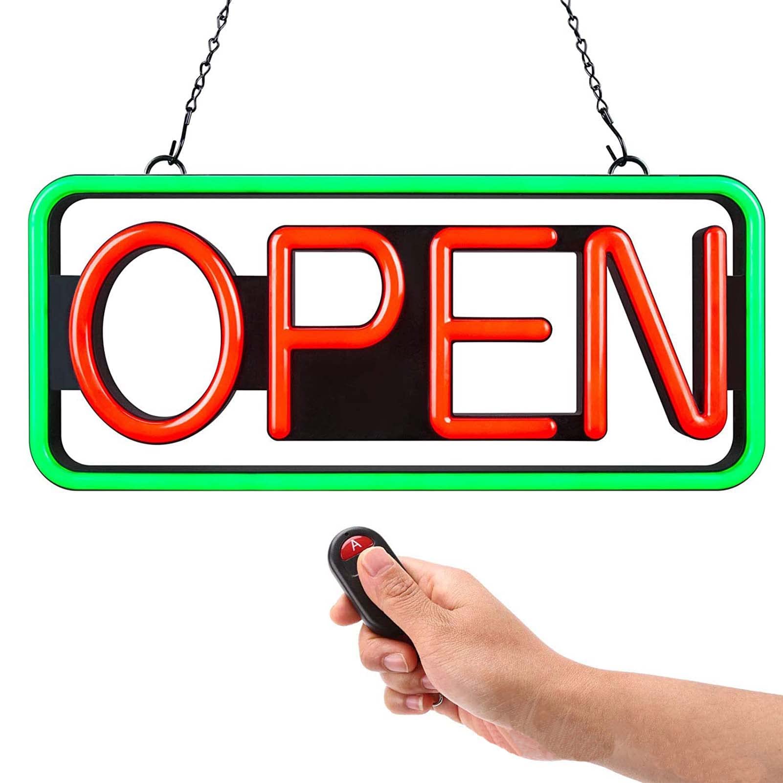 Grande Lampeggiante insegna Aperta al Neon a LED con Telecomando,Luce al Neon Notturna,Luminoso ed efficiente dal Punto di Vista energetico,per Negozi, Bar, caffè, ristoranti,Verde