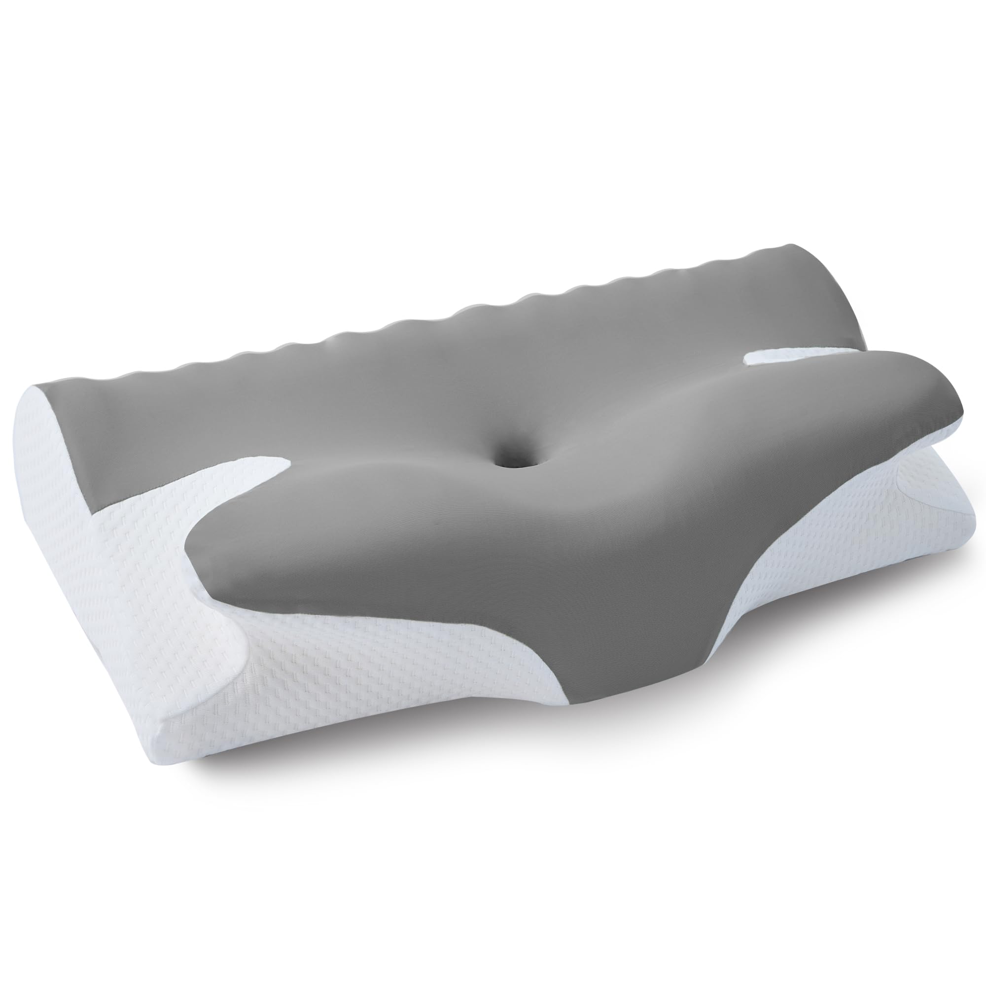 NEVERA Ergonomic Memory Foam Cervical Pillow, Contoured Neck Support, Comfortable Side Sleeper Pillow for Back and Side Sleeping (Grey)