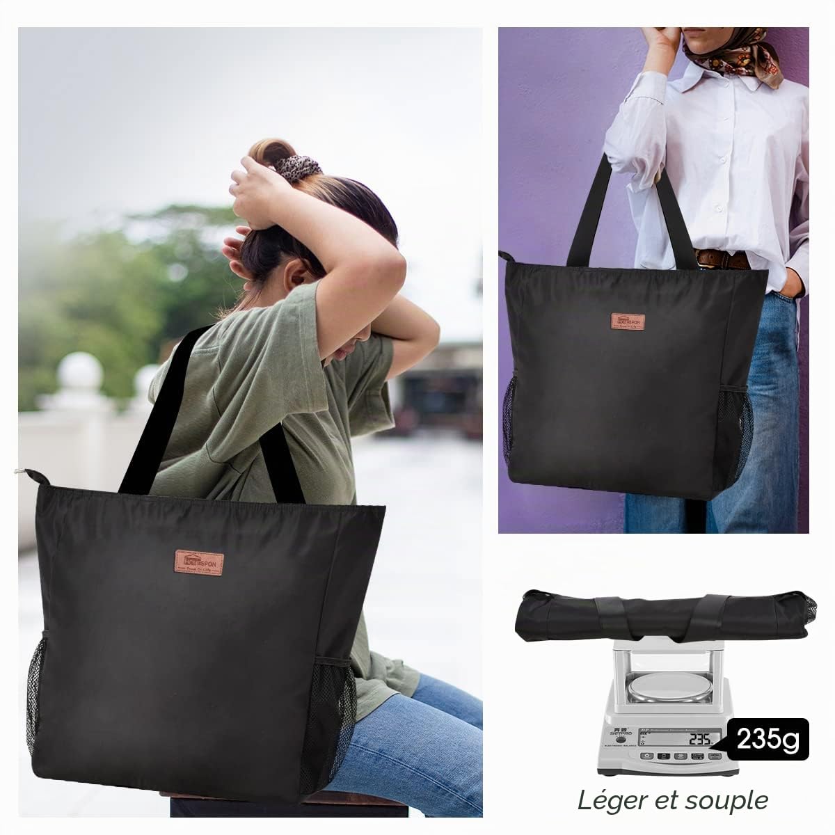 HOMESPON Grand sac fourre-tout de plage imperméable avec fermeture éclair et poches pour femme