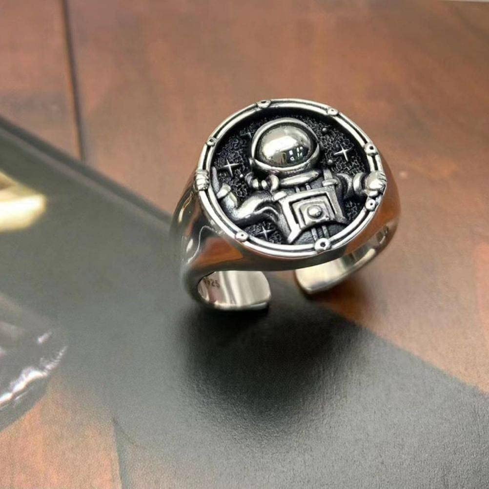 Anello Anello spaziale creativo S925 Argento regalo per amico Stile antico retrò Vecchio hip hop Argento tailandese regolabile