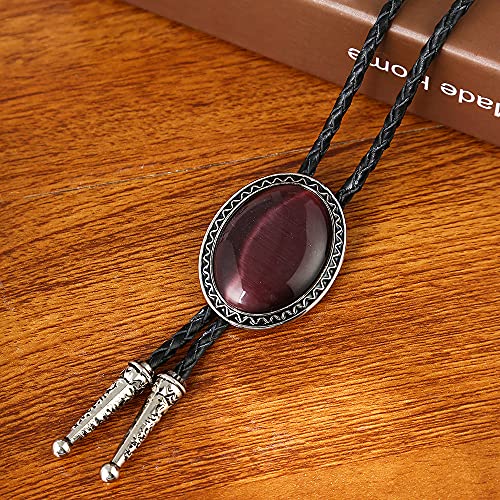 Image of Bolo Tie for Men Women Cowboy Turquoise Celtic Natural Tiger Eye Stone Longhorn Bull Western Leather Bolo Necktie