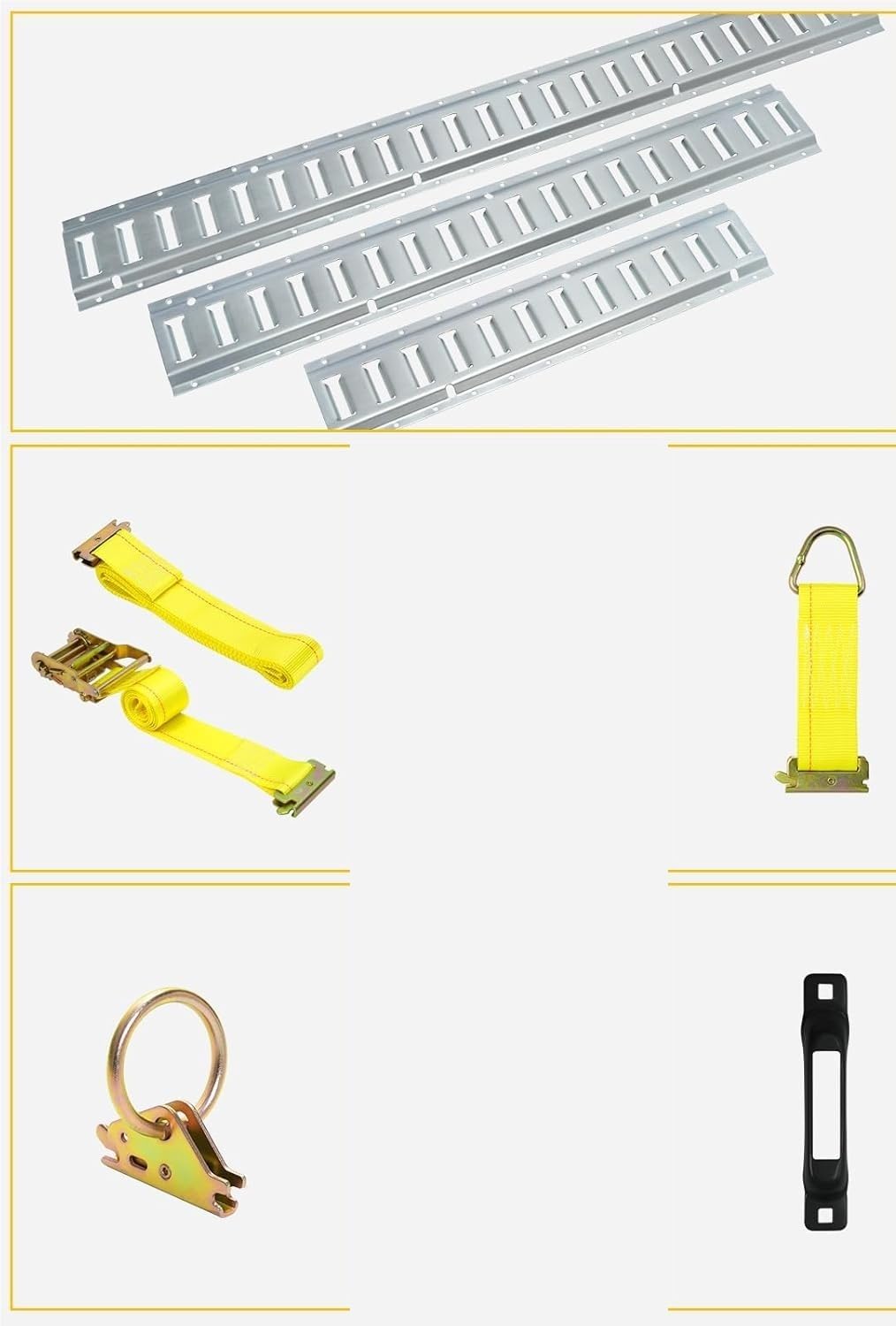 Durable E-Track Fixed Guide Rail Kit, 2-Ratchet Trailer Strap, Suitable for Box Vans(Silver)