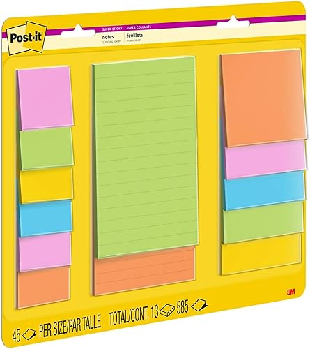 Miniatura 4 de Post-it Notas súper adhesivas, tamaños surtidos, 13 blocs, 2 veces más poder de adherencia, colección Energy Boost, colores brillantes (naranja,