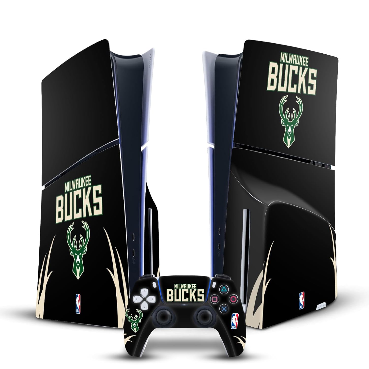 Head Case Designs Officially Licensed NBA Black Design Milwaukee Bucks Logo Vinyl Sticker Gaming Skin Decal Compatible With Sony PlayStation 5 PS5 Slim Disc Edition Console & DualSense Controller