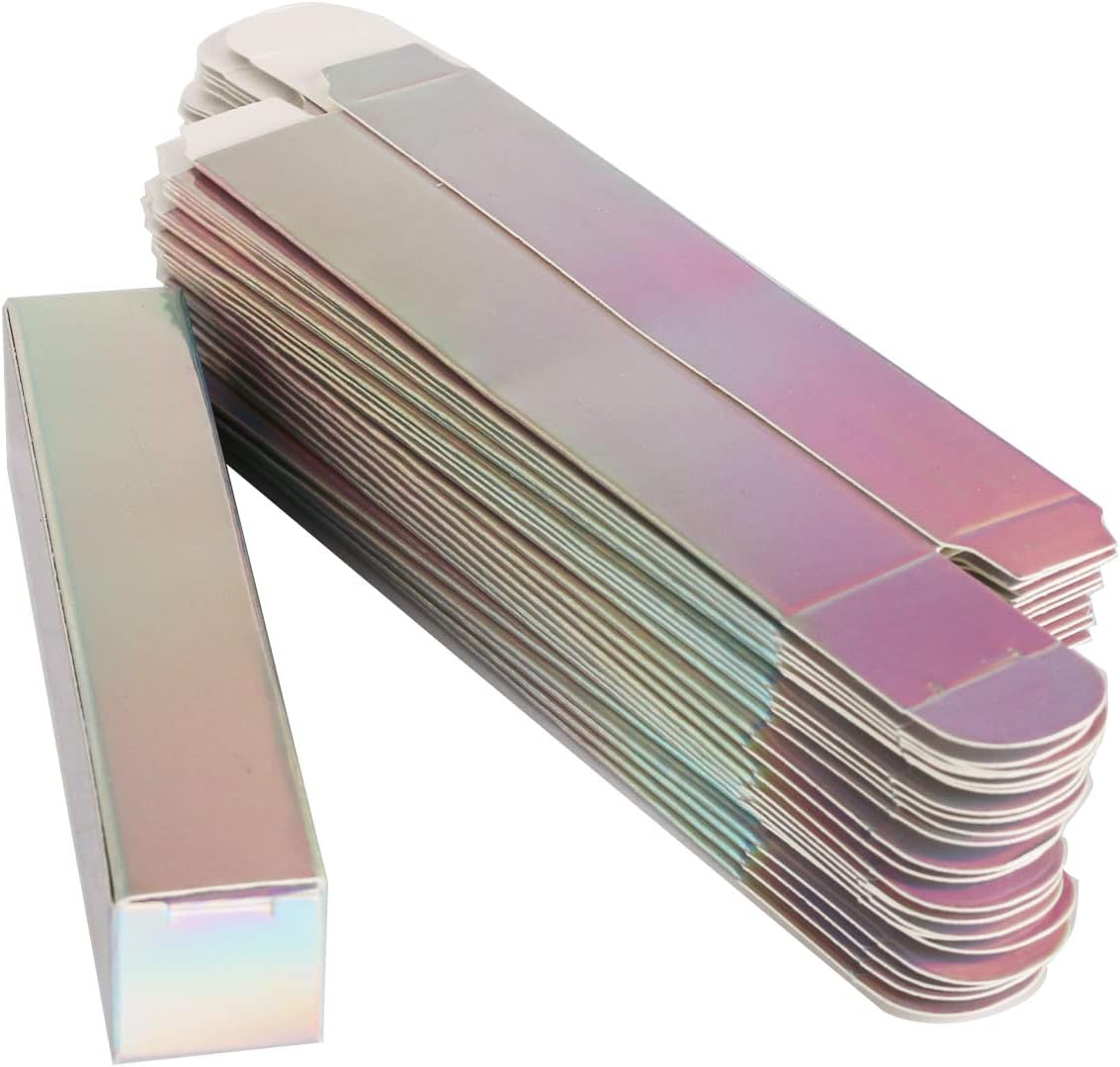COSIDEA 50 PCS Empty Holographic siver Lip Gloss Boxes W21 xW21 xH121mm / 0.83 * 0.83 * 4.76 inch, Cosmetic Perfume Mascara Box Packaging, small Kraft Paper Box Luxury Holder Wrapping