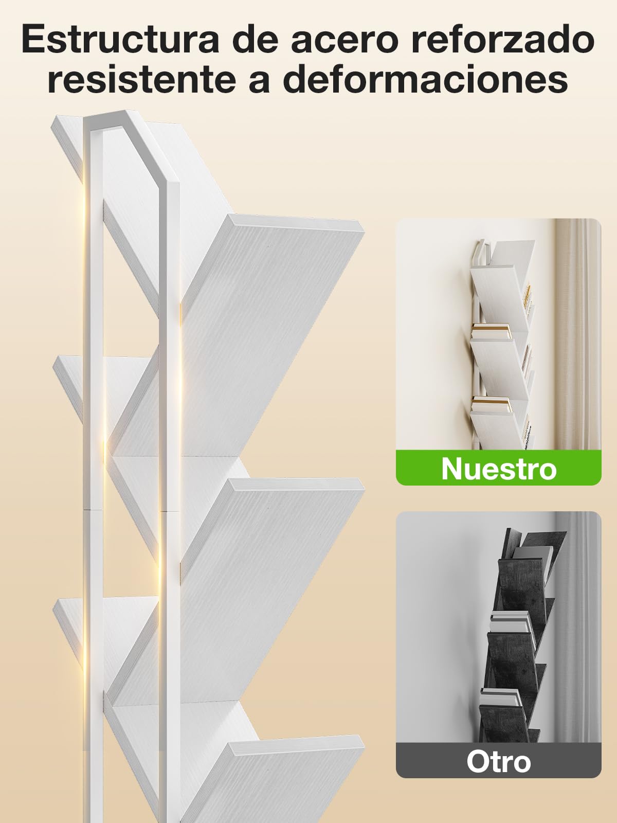 Coleshome Estantería de árbol, Libería de Pie con 6 Niveles, Estantería de Madera Adecuado para Salas y Dormitorios, Blanco