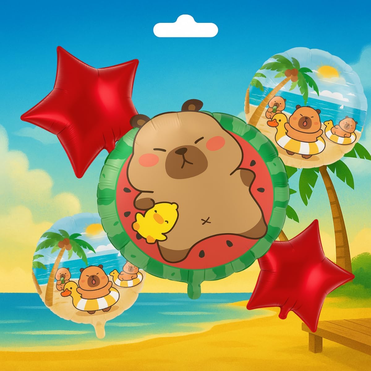 Balão Metalizado Capivara Cartelado – Foil Decorativo 1 Unidade por Cartela – Diversos Modelos (KIT CARTELADO capivara boia melancia)