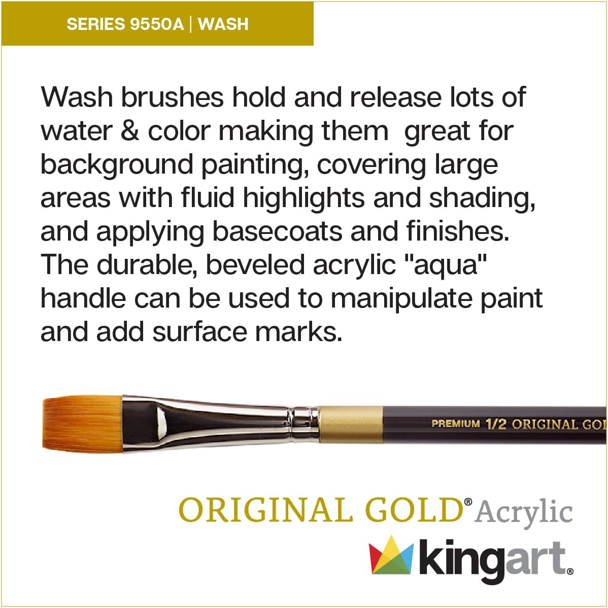 KINGART 1000H 4 PC. Original Gold Series Premium Golden Taklon, Multimedia Artist Brush Set, Short Handle, Gift Boxed, Set of 4 - Assorted Styles
