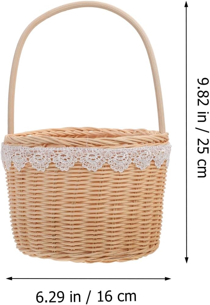 OSALADI Woven Handheld Storage Basket round Braided Flower Container Multipurpose Home Organization Picnic Basket with Handle image 2