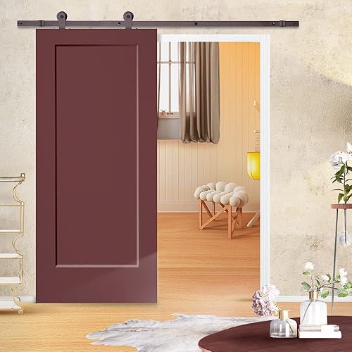 Miniatura 8 de Calhome Puerta corrediza interior de madera MDF compuesta pintada, 1 panel con kit de herrajes, 30 x 80 pulgadas, imprimado blanco