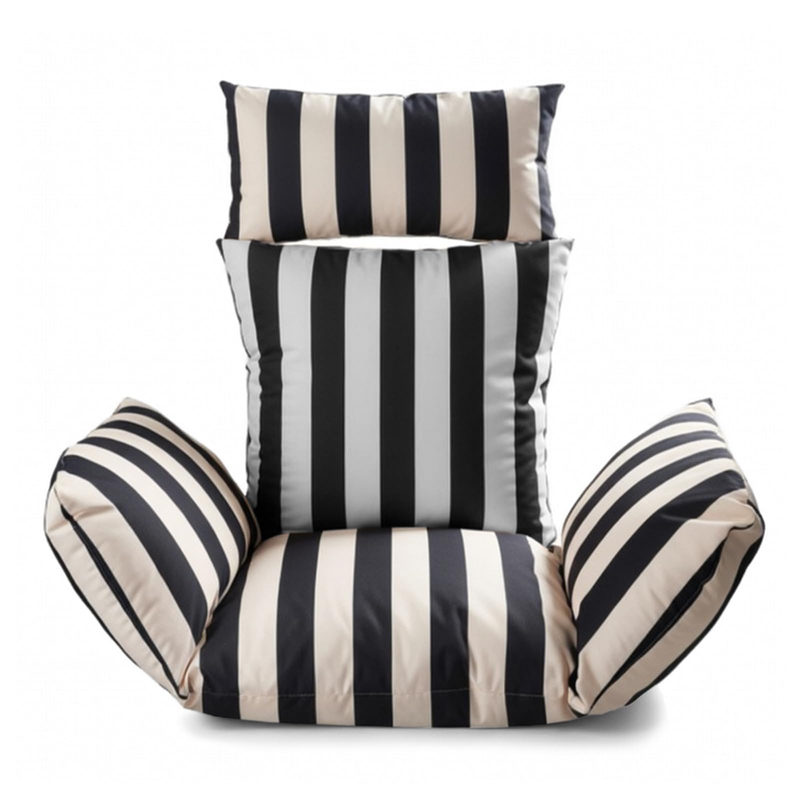 Ohs Black/ Cream Stripe Egg Chair Cushion, Rattan Hanging Egg Chair Cushion Replacement With Headrest Soft Thick Padded Egg Chairs For Garden Cushions Indoor Outdoor Use, Monochrome - Stripe