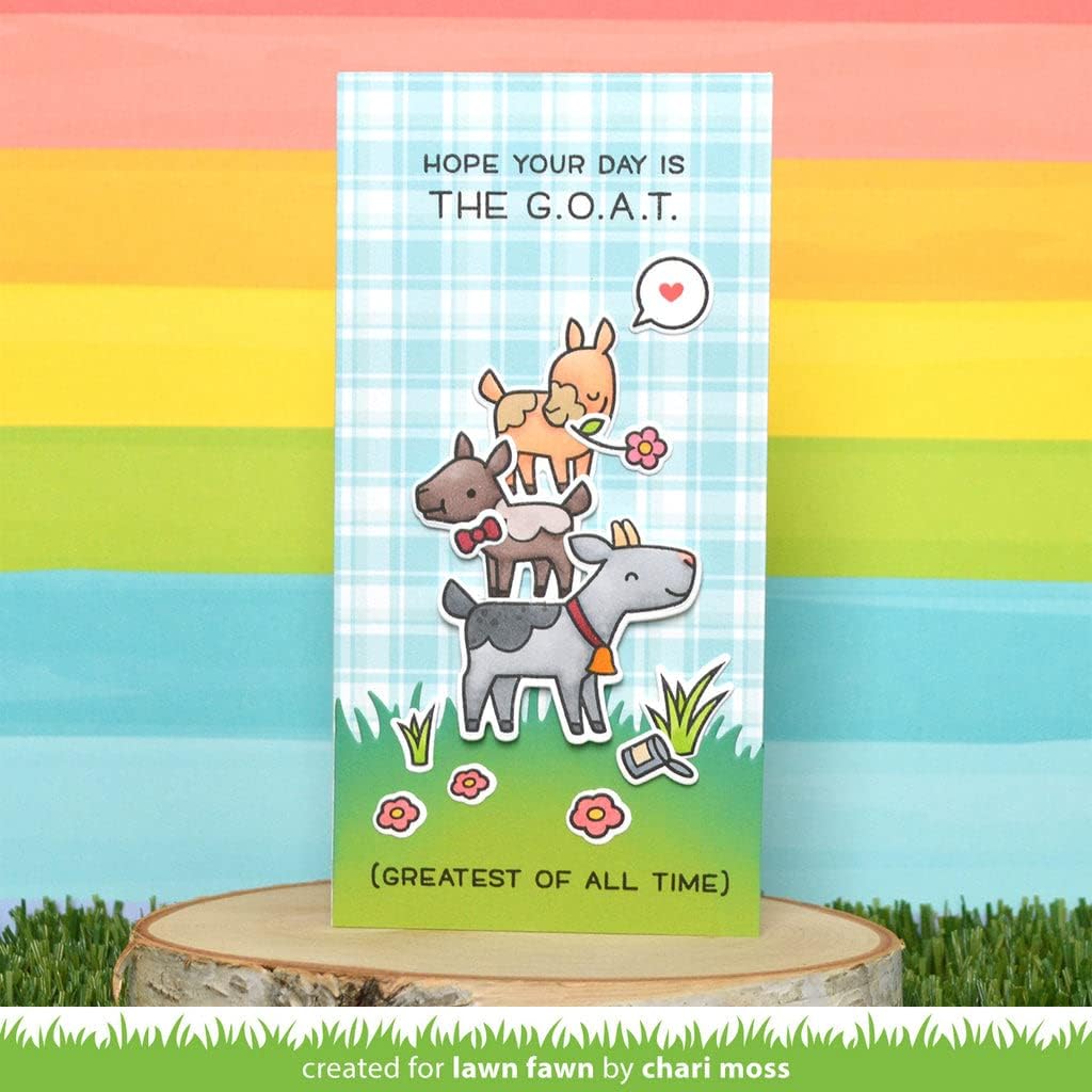 Lawn Fawn You Goat This 4"x6" Clear Stamp and Coordinating Dies (LF2770, LF2771) 1 Stamp/Die Storage Pocket, Bundle of 3 Items