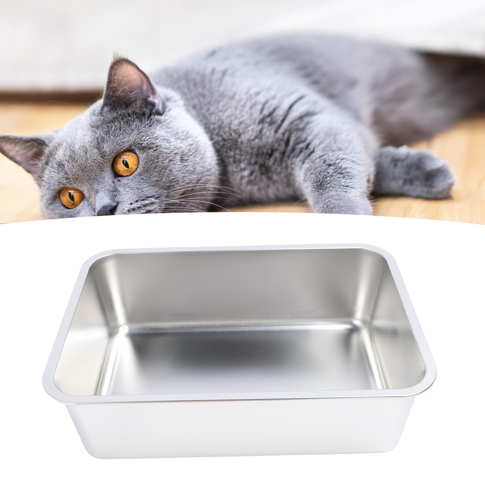 Lettiera per Gatti in Acciaio Inossidabile, Vaschetta Grande Antiodore con Sponde Alte, Scatole Igieniche per Lettiera per Animali Domestici in Metallo con Coperchio Aperto,